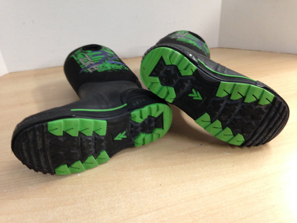 Bogs Style Child Size 4 Downhill Black Green  Neoprene Rubber Rain Winter Snow Waterproof Boots