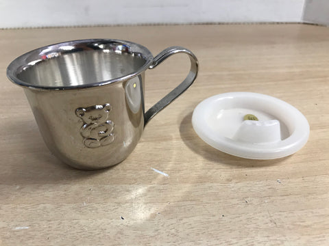 Baby Infant Silver Plated Cup With Lid New Unused With Teddy Bear