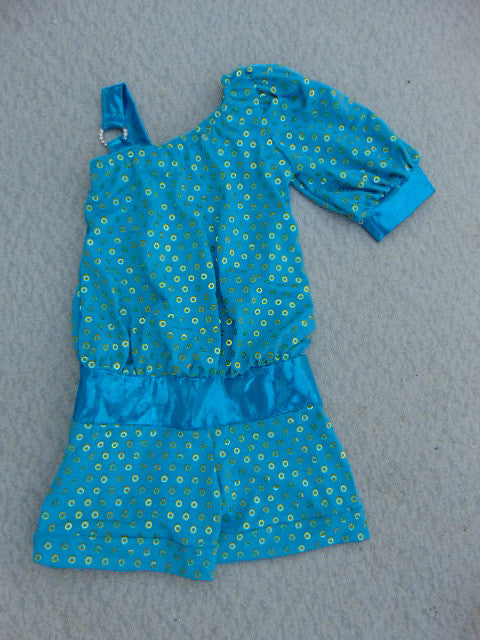 Ballet Dance Dress Child Size 10-12 Blue Satin Nylon Gold Sequence