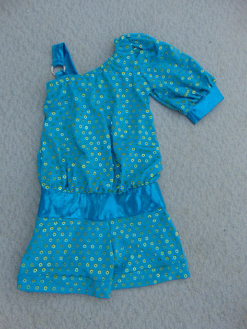 Ballet Dance Dress Child Size 10-12 Blue Satin Nylon Gold Sequence
