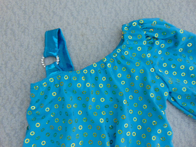 Ballet Dance Dress Child Size 10-12 Blue Satin Nylon Gold Sequence