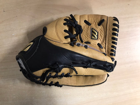 Baseball Glove Adult Size 11 inch Mizuno Black Tan Leather Fits on Left Hand Excellent As New