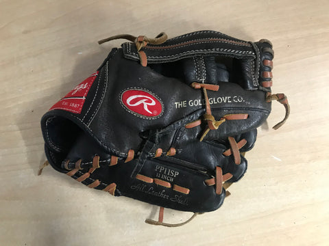 Baseball Glove Adult Size 11 inch Rawlings Soft Leather Black Brown Fits on Left Hand