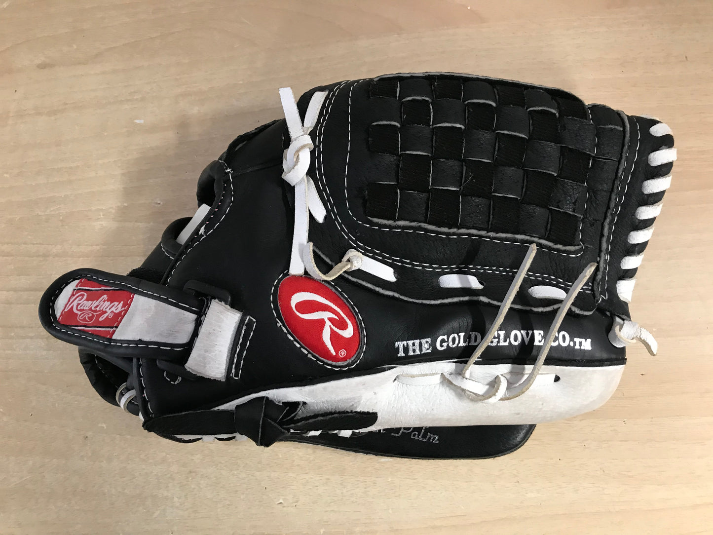 Baseball Glove Adult Size 12.5 inch Rawlings Leather Black White Fits on LEFT hand Excellent