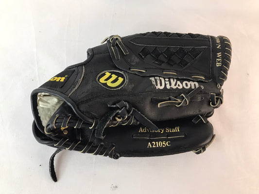 Baseball Glove Adult Size 12.5 inch Wilson Black Leather Fits on LEFT Hand Minor Wear