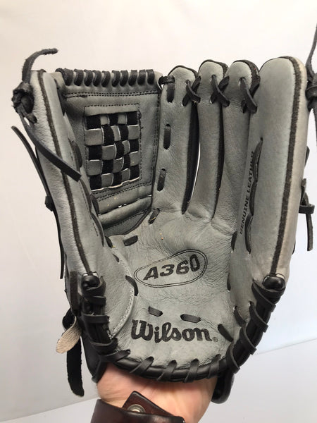 Baseball Glove Adult Size 12.5 inch Wilson Leather Fits On Left Hand Black Grey New Demo Model