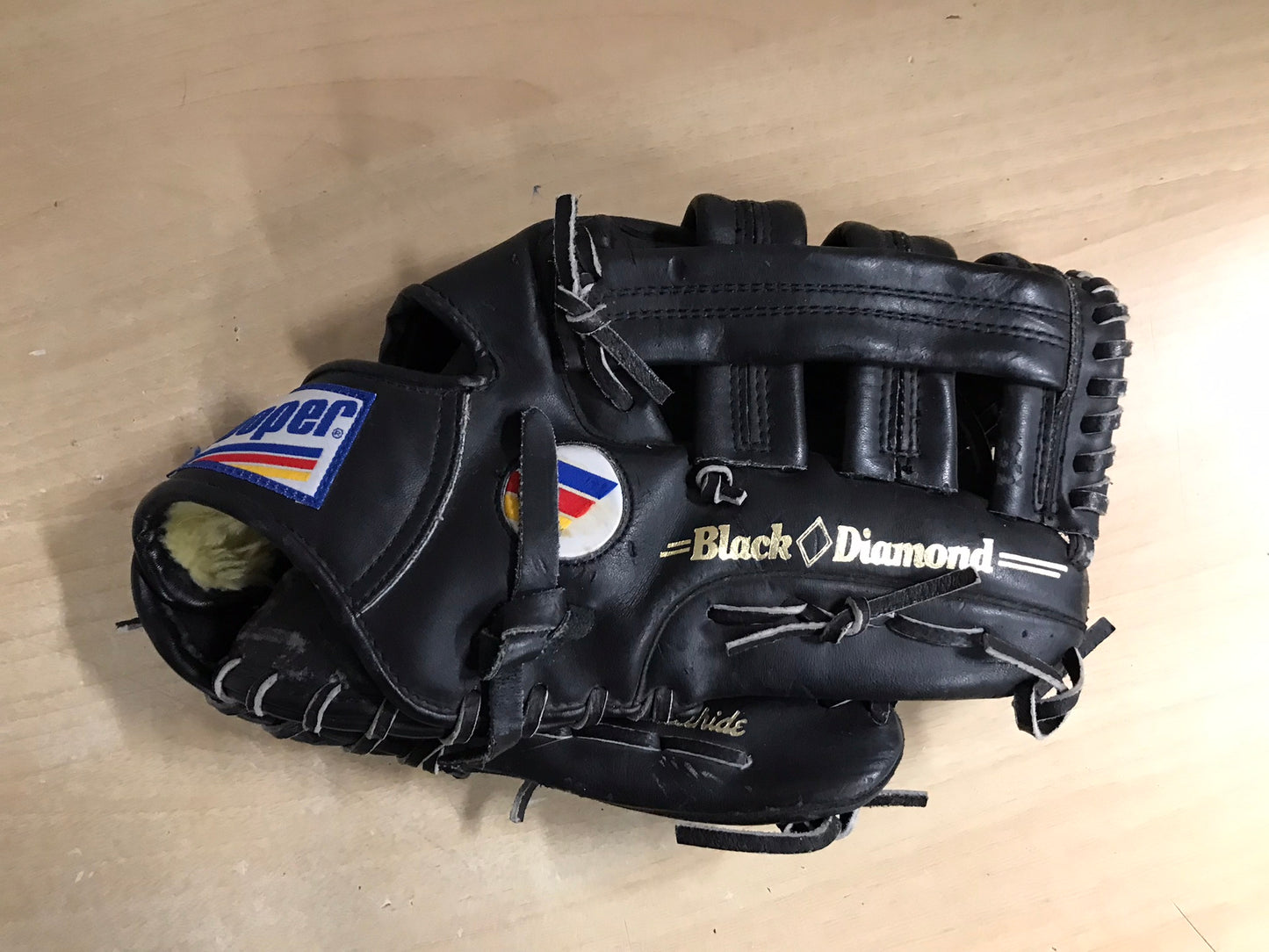 Baseball Glove Adult Size 12 inch Cooper Black Diamond Black Leather Fits on Left Hand