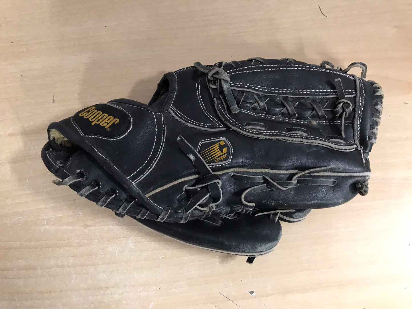 Baseball Glove Adult Size 12 inch Cooper Leather Black Fits on Left Hand