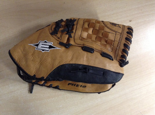 Baseball Glove Adult Size 12 inch Easton Phenom Brown Black Leather Fits on Left Hand As New