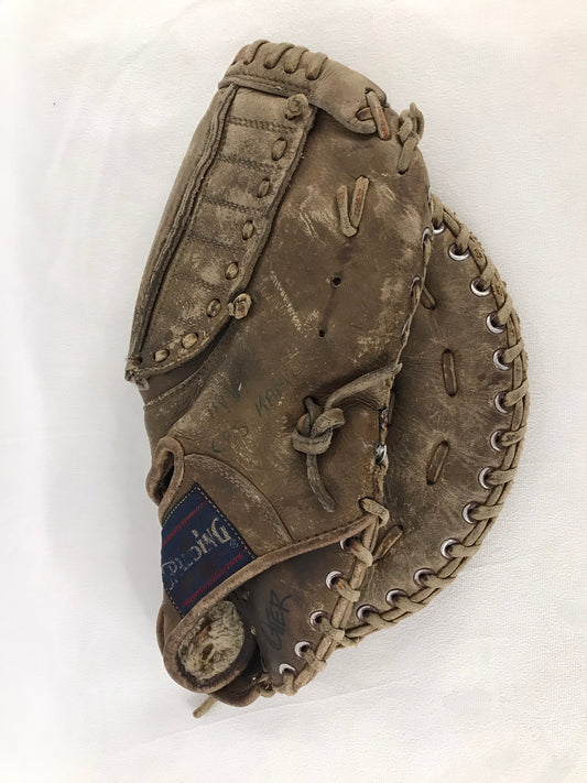 Baseball Glove Adult Size 12 inch First Basemen Spalding Vintage Soft Tan Leather Fits on Left Hand