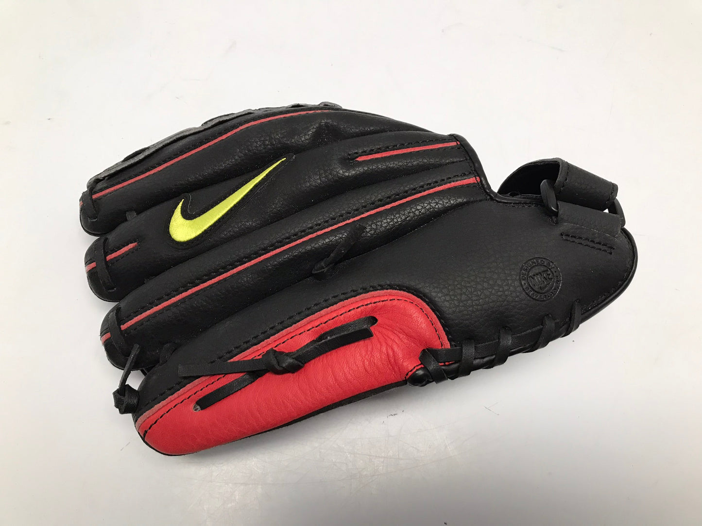 Baseball Glove Adult Size 12 inch Nike Black Red Leather Fits on Left Hand New Demo Model