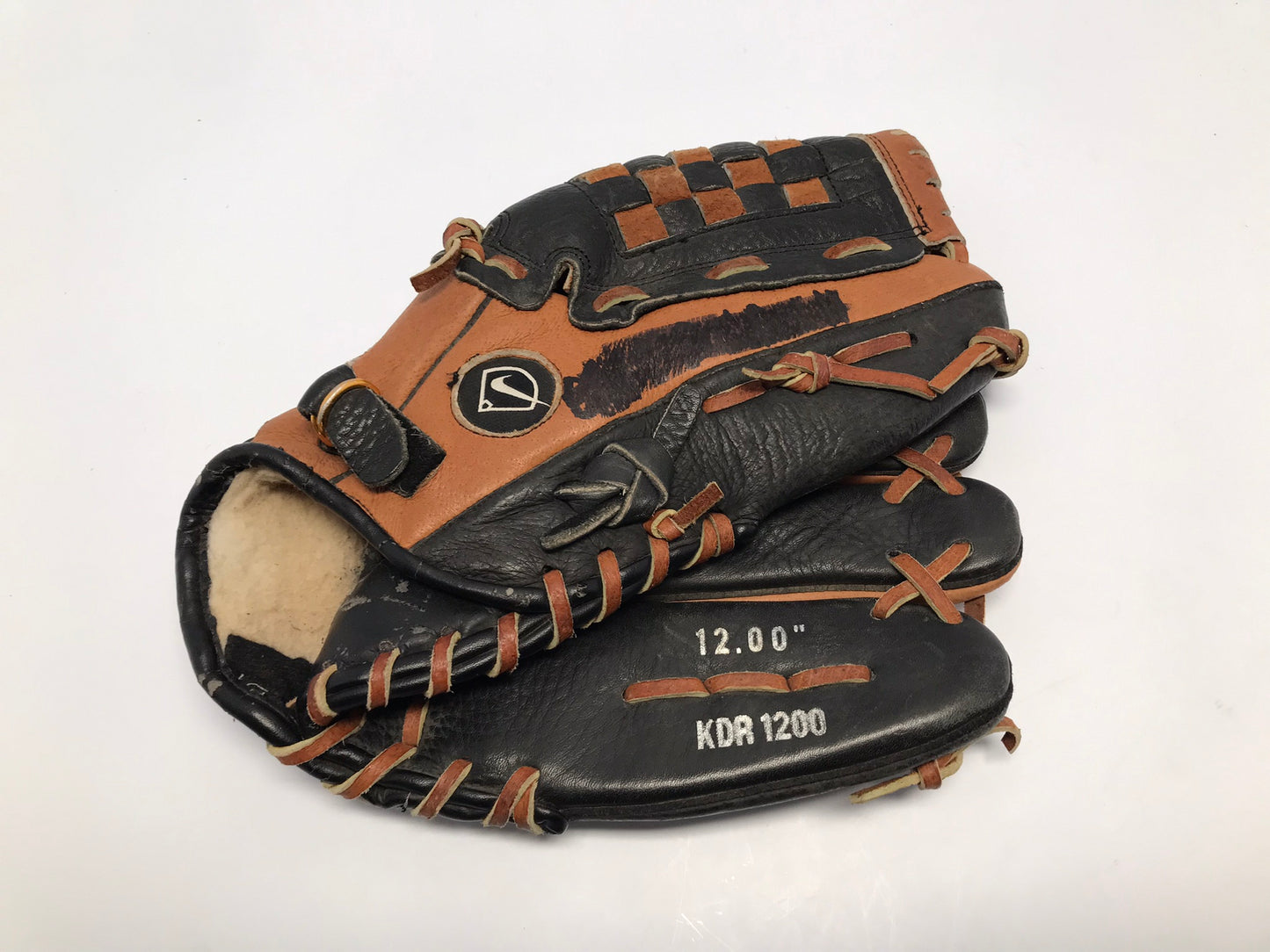 Baseball Glove Adult Size 12 inch Nike Diamond Black Brown  Leather Fits on Left Hand Excellent