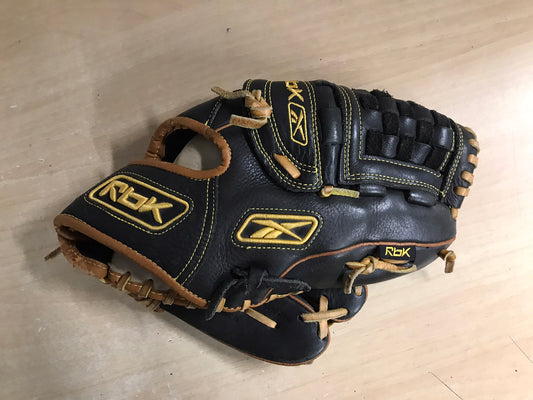 Baseball Glove Adult Size 12 inch RBK Black Gold Leather Fits on Left Hand