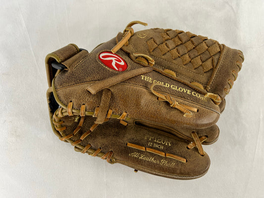 Baseball Glove Adult Size 12 inch Rawlings Tan Leather Fits on Left Hand Excellent