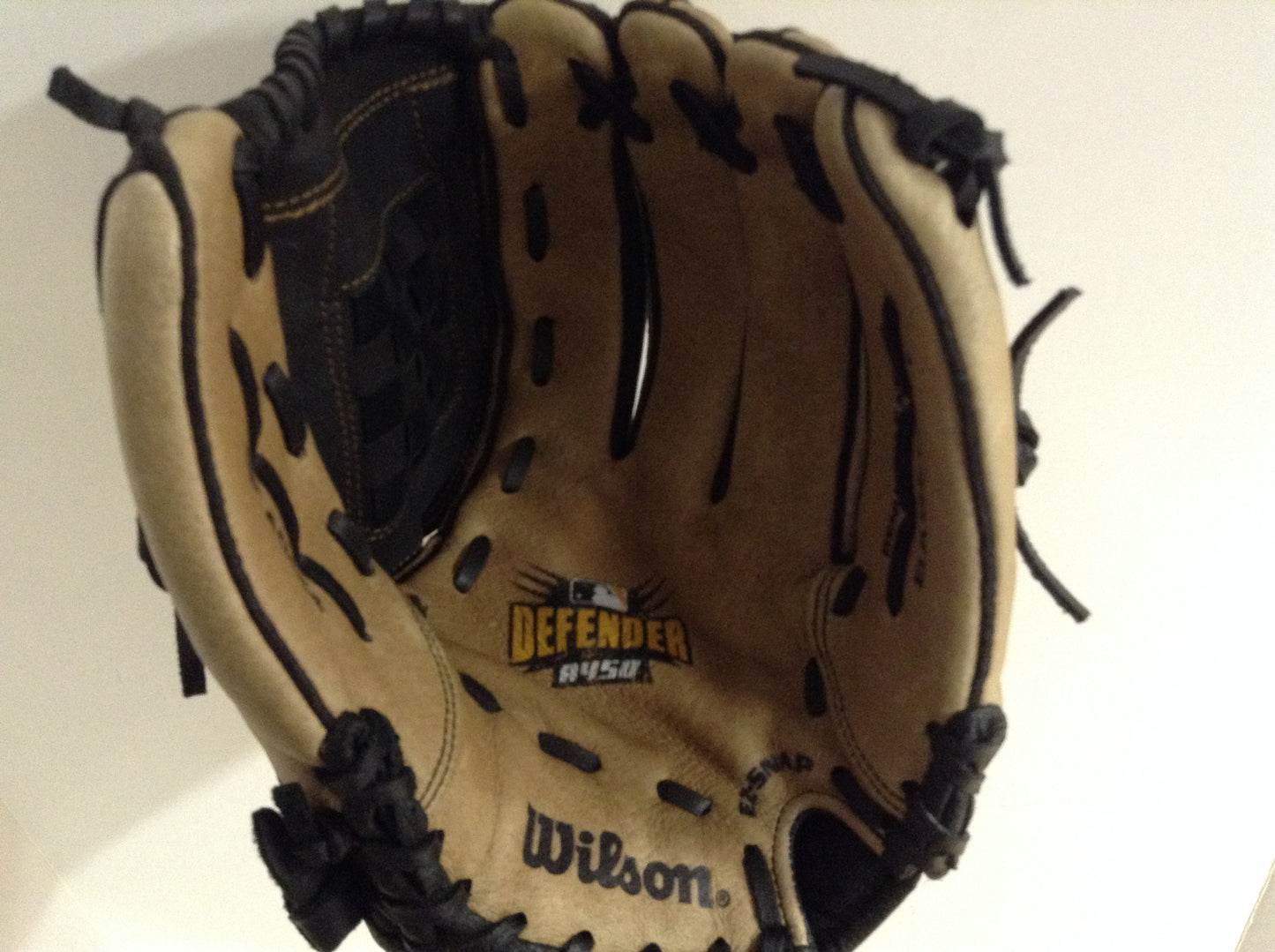 Baseball Glove Adult Size 12 inch Wilson Defender  Brown Black Leather  Fits on Left Hand As New