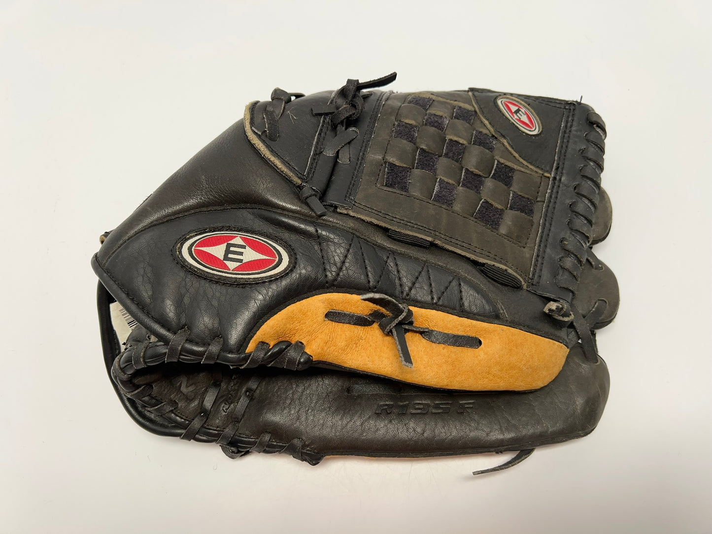 Baseball Glove Adult Size 13.5 Easton Soft Leather Black Tan Excellent