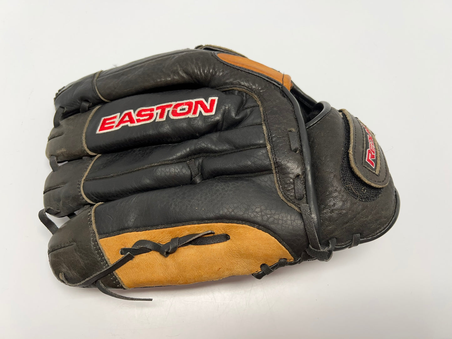 Baseball Glove Adult Size 13.5 Easton Soft Leather Black Tan Excellent