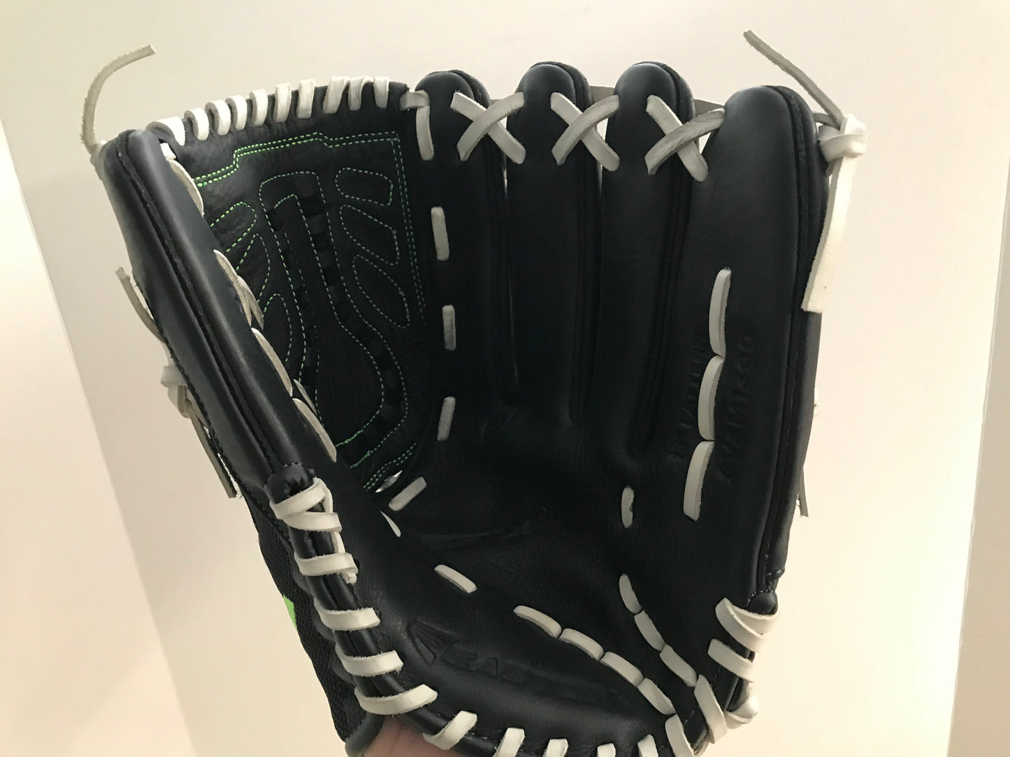Baseball Glove Adult Size 13 inch Easton Soft Leather Lime Black Fits on Left Hand