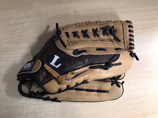 Baseball Glove Adult Size 13 inch Louisville Slugger Light and Dark Brown Leather Fits on Left Hand Excellent