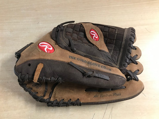 Baseball Glove Adult Size 13 inch Rawlings Brown on Brown Soft Leather Fits on Left Hand Excellent