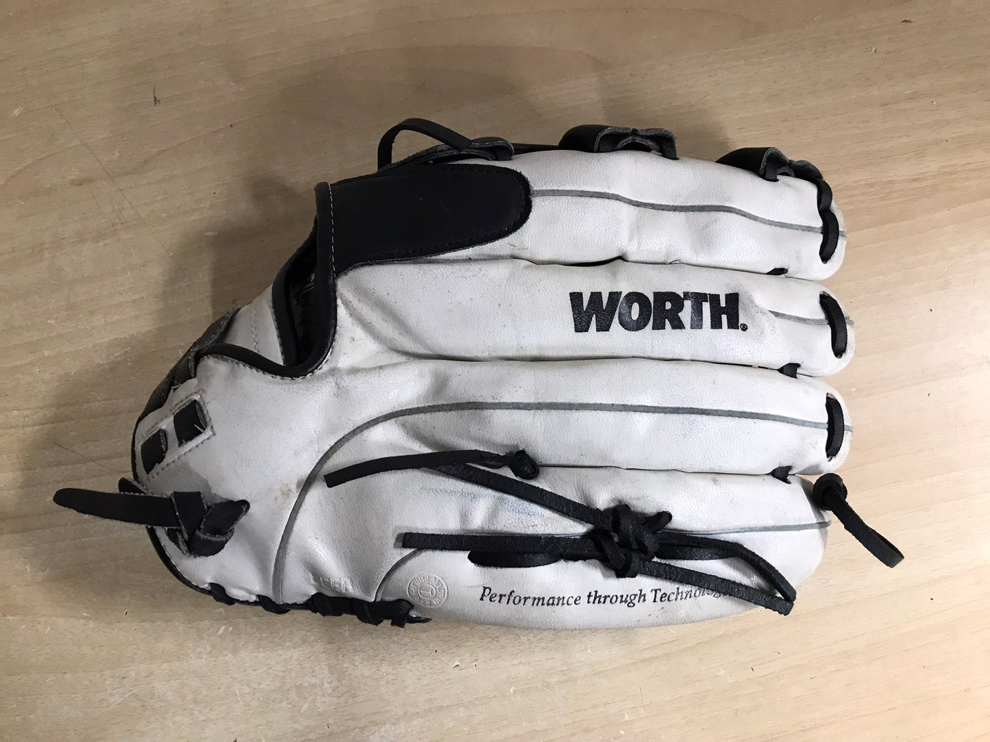 Baseball Glove Adult Size 13 inch Worth Black White Leather Fits on RIGHT Hand