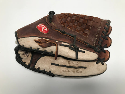 Baseball Glove Adult Size 14 Inch Rawlings Leather Brown Tan Fits on Left Hand