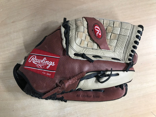 Baseball Glove Adult Size 14 inch Rawlings Brown Tan Leather Fits on Left Hand As New