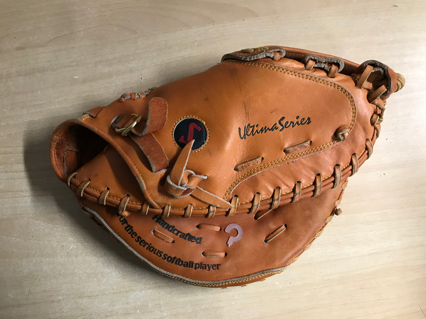 Baseball Glove Adult Size  Back Catchers Spalding Brown Leather Fits On Left Hand As New