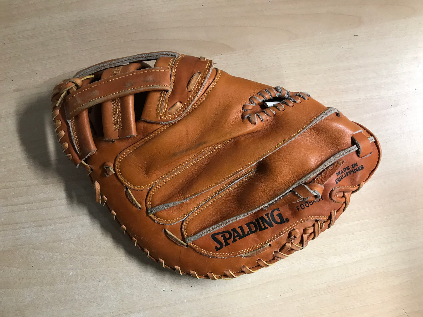 Baseball Glove Adult Size  Back Catchers Spalding Brown Leather Fits On Left Hand As New