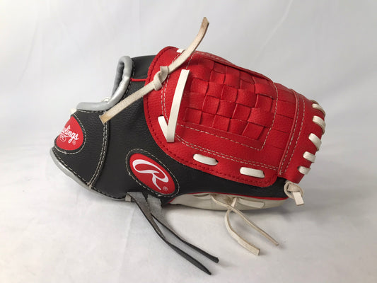 Baseball Glove Child Size 10 inch Rawlings Red Grey Faux Leather Fits On Left Hand