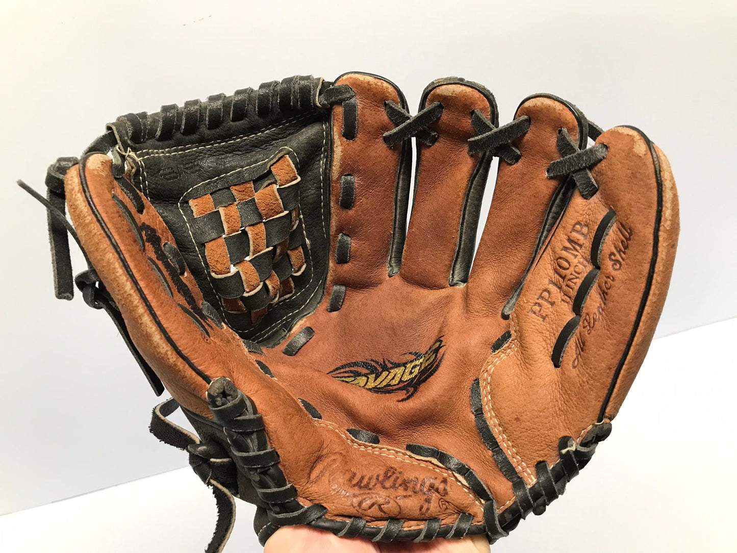 Baseball Glove Child Size 11 inch Rawlings Savage Soft Brown Black Leather Fits on Left Hand