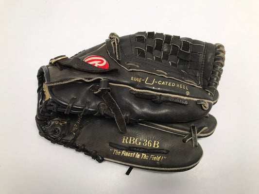 Baseball Glove Adult Size 12.5 Rawlings Black  Leather Fits On Left Hand Excellent