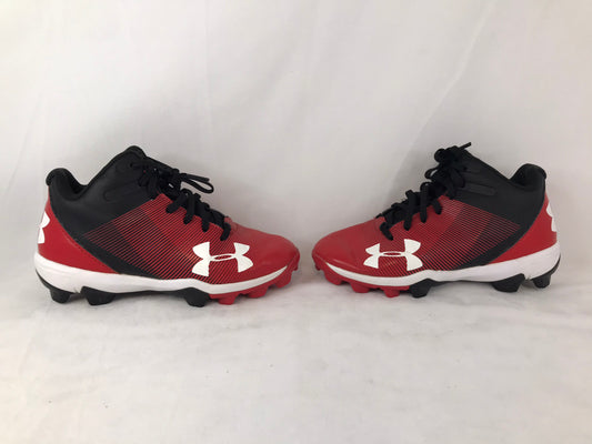 Baseball Shoes Cleats Child Size 1 Under Armour High Top Red Black Excellent