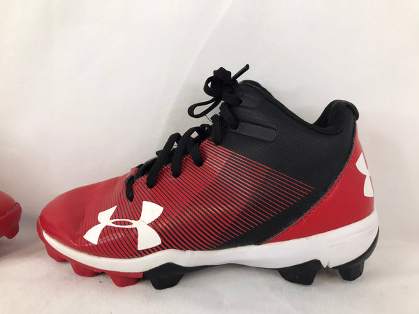 Baseball Shoes Cleats Child Size 1 Under Armour High Top Red Black Excellent