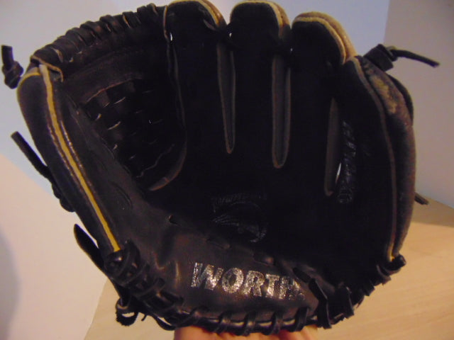 Baseball Glove Child Size 10 inch Worth Grey Black Leather Fits On Left Hand