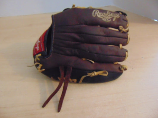 Baseball Glove Adult Size 11.5 inch Rawlings Brown Black Leather Fits on RIGHT Hand Excellent