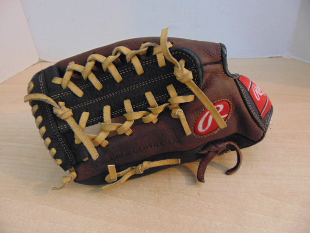 Baseball Glove Adult Size 11.5 inch Rawlings Brown Black Leather Fits on RIGHT Hand Excellent