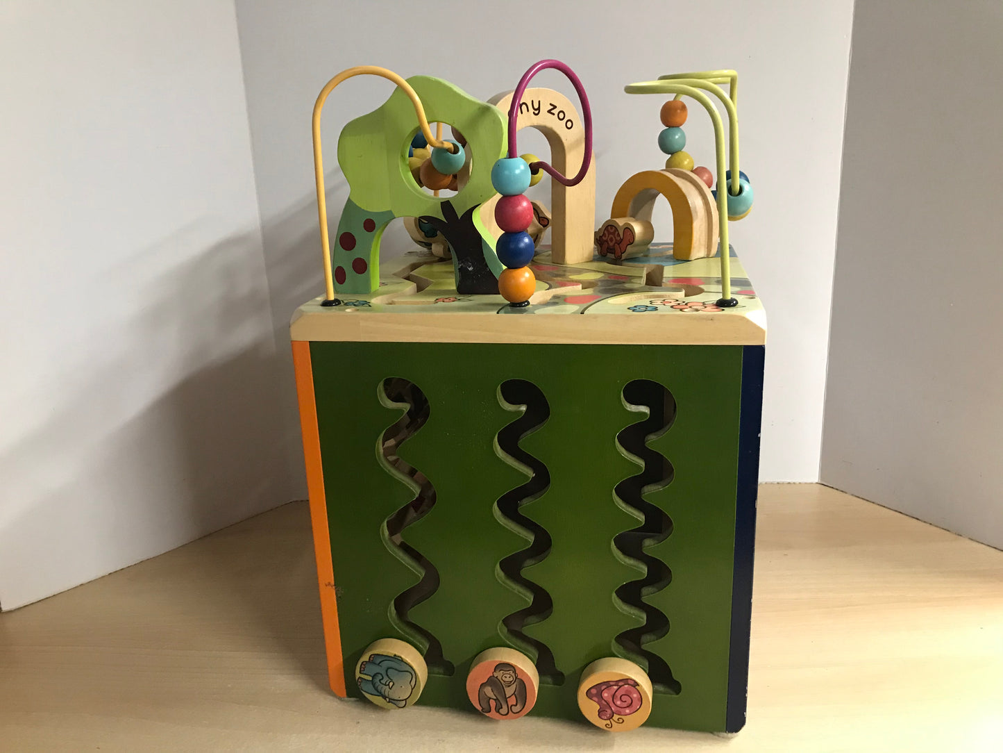 Bead Activity Cube Large 2 Feet Tall Solid Thick Wood Zany Zoo Excellent