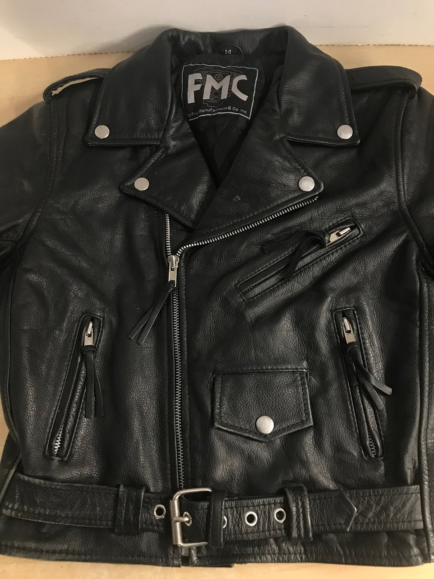 Biker Leather Jacket Child Size 12-14 Youth Perfect Zippers