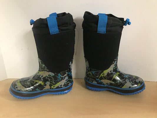 Bogs Style Child Size 11 Cougar Black Blue Dinosaurs Neoprene Rubber Rain Winter Snow Waterproof Boots New Demo Model