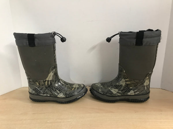 Bogs Style Child Size 13 Grey Spaceships Neoprene Rubber Rain Winter Snow Waterproof Boots Excellent