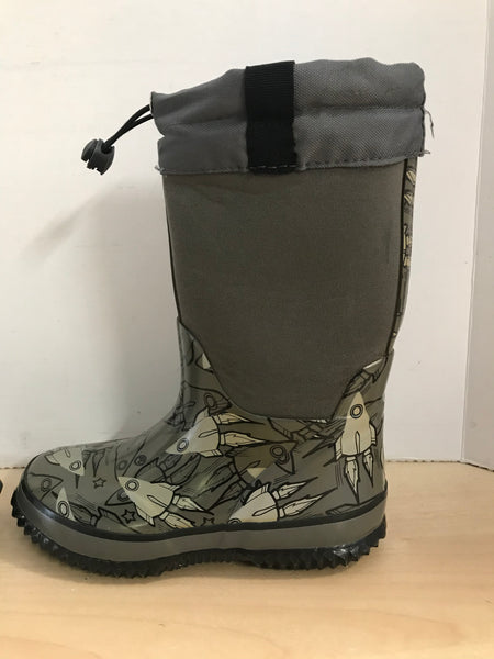 Bogs Style Child Size 13 Grey Spaceships Neoprene Rubber Rain Winter Snow Waterproof Boots Excellent