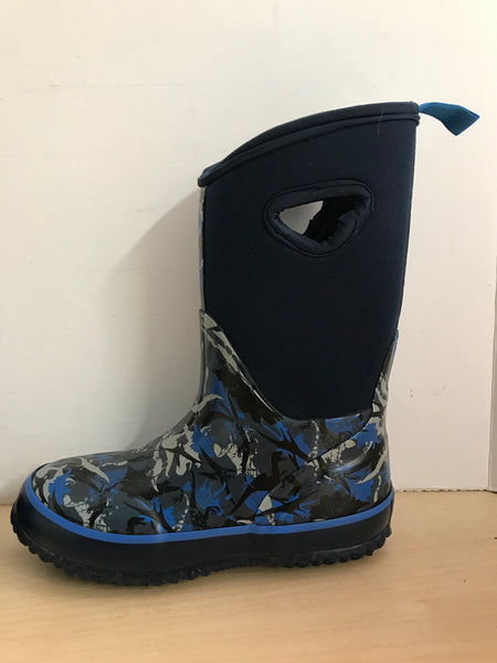 Bogs Style Child Size 13 Storm Marine Blue Multi Excellent Neoprene Rubber Rain Winter Snow Waterproof Boots