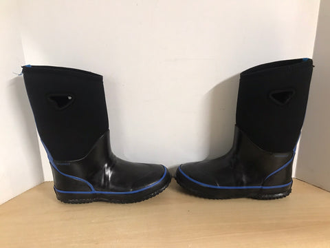 Bogs Style Child Size 4 Black Blue Neoprene Rubber Rain Winter Snow Waterproof Boots
