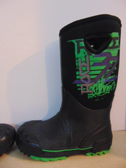 Bogs Style Child Size 2 Neoprene Rubber Rain Winter Boots Green Black Purple Excellent