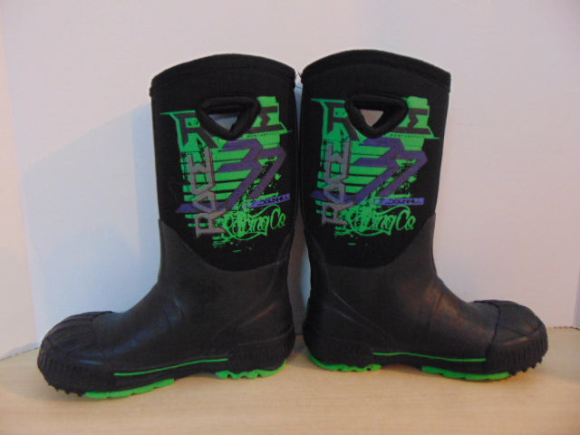 Bogs Style Child Size 2 Neoprene Rubber Rain Winter Boots Green Black Purple Excellent