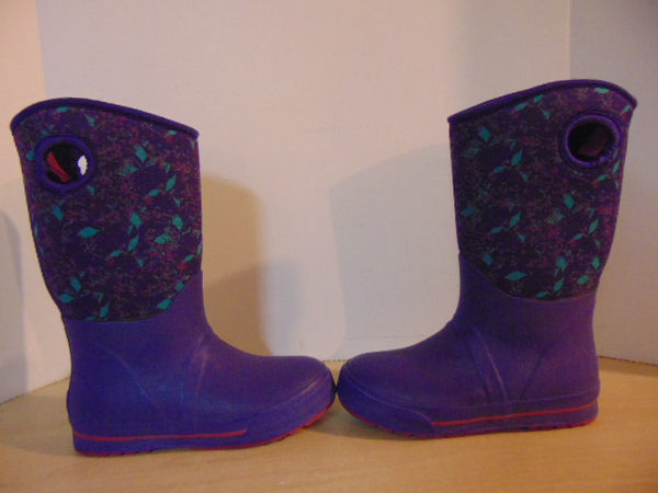 Bogs Style Child Size 3 Purple Floral Neoprene Rubber Rain Winter Snow Waterproof Boots Minor Wear