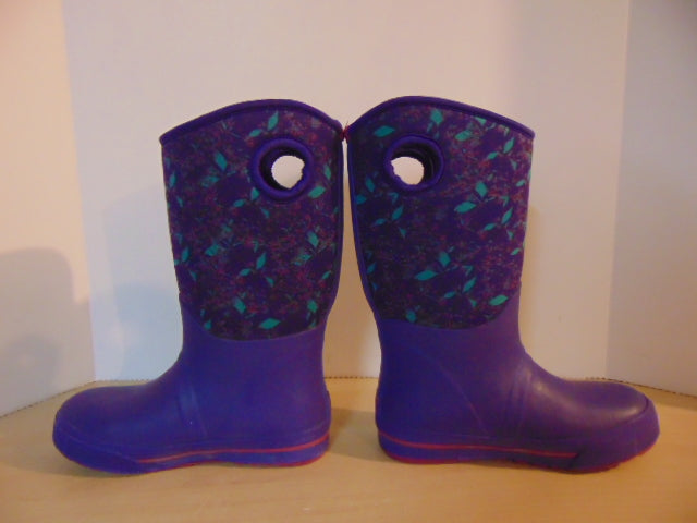Bogs Style Child Size 3 Purple Floral Neoprene Rubber Rain Winter Snow Waterproof Boots Minor Wear