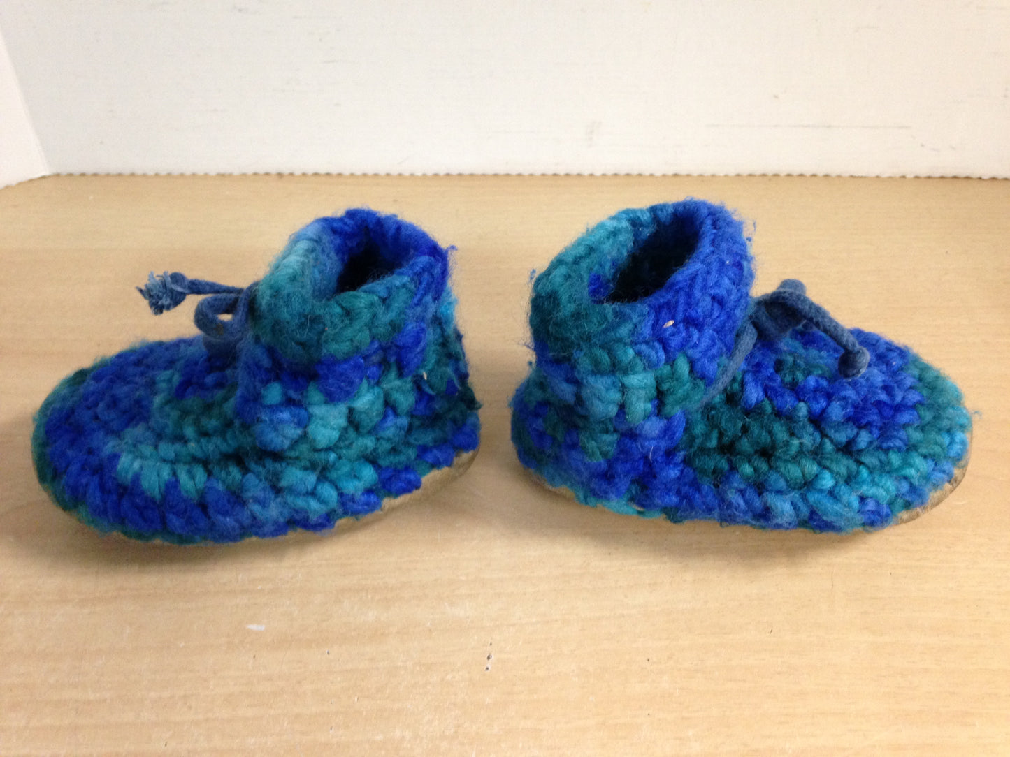 Children's Padraig Wool Handmade Slipper Moccasins Size B7 Age 2 Blue