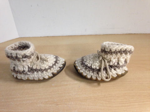 Children's Padraig Wool Handmade Slipper Moccasins Size B5 Age 1 Oatmeal and Brown